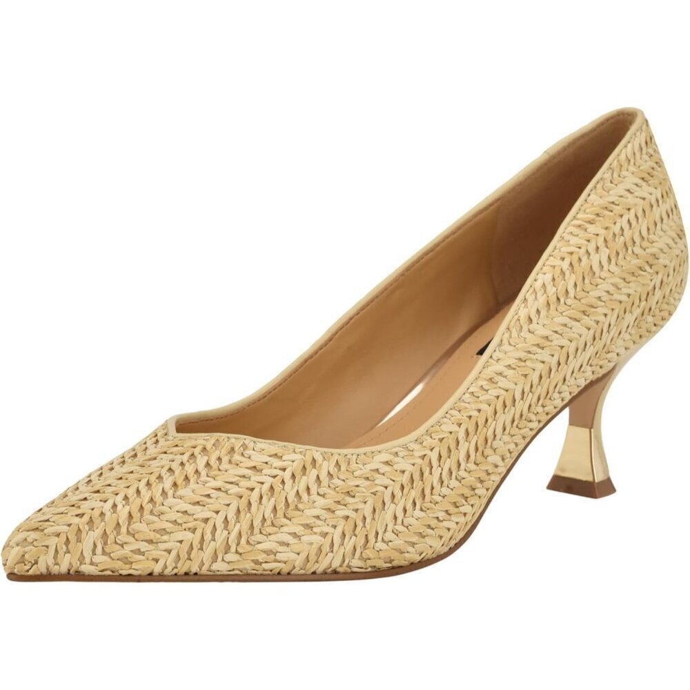 Nine West Womens Light Natural Leather Closed Pointed Toe Kitten Heels Pumps